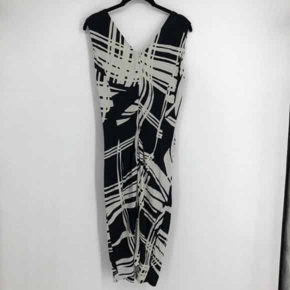 Escada Dido black  &  white print sleeveless Twisted faux wrap midi dress 34 SP - Picture 6 of 7